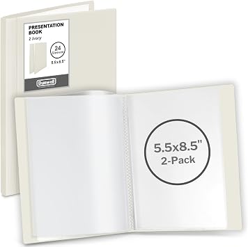 Dunwell Small Binders with Sleeves - Presentation Books 5.5x8.5 2-Pack, Ivory, 24-Pockets, Displays 48 Half Size Pages or 5.5 x 8.5 Mini Booklets, Acid-Free Archival Quality