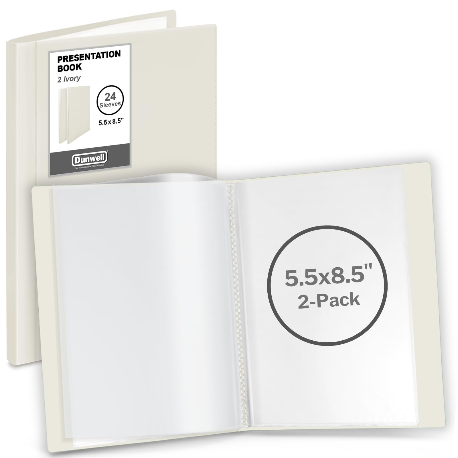 Photo 1 of Dunwell Small Binders with Sleeves - Presentation Books 5.5x8.5 (2-Pack, Ivory), 24-Pockets, Displays 48 Half Size Pages or 5.5 x 8.5 Mini Booklets, Acid-Free Archival Quality