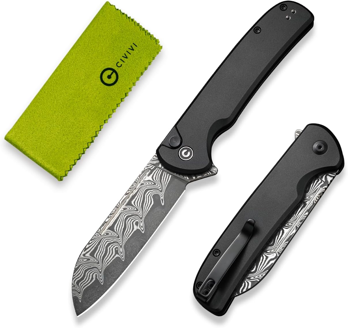 CIVIVI Chevalier II Folding Pocket Knife, Button Lock Knife for EDC 3.47" Damascus Sheepsfoot Blade Plus Aluminum Handle, Utility Knife for Men Women Gift C20022B-DS1