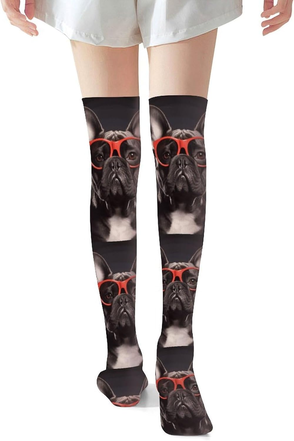 French Bulldog Knee High Stockings for Women 23.6" Breathable Thigh High Stockings Over The Knee Socks