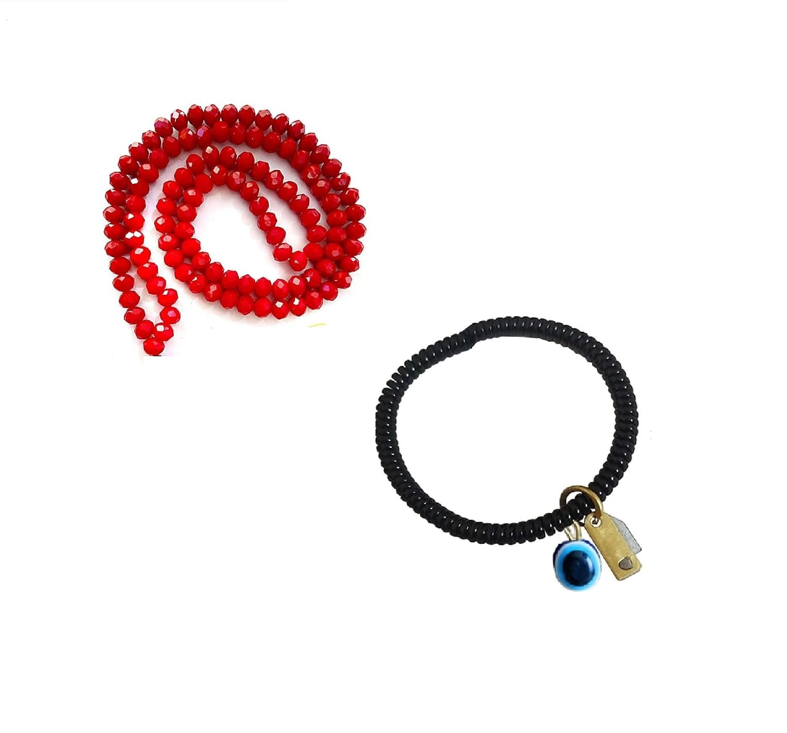Fashion Accessories Mala Necklace Crystal Single Chin Artificial Handmade Emerald and Pearl Women & Girls Neck Chan (SIZE-18 INCH) with Elastic Evil eye bracelet. (B0C4LWVFWW) Amazon Price History, Amazon Price Tracker