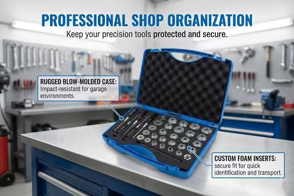 34Pcs Valve Seat Cutter & Grinding Wheel Set, Carbide Diamond Valve Reamer Tool Kit with 5-8mm Guide Pilots for 22-38mm Valves (30°-75°), Universal Automotive Engine Cylinder Rebuild Tool