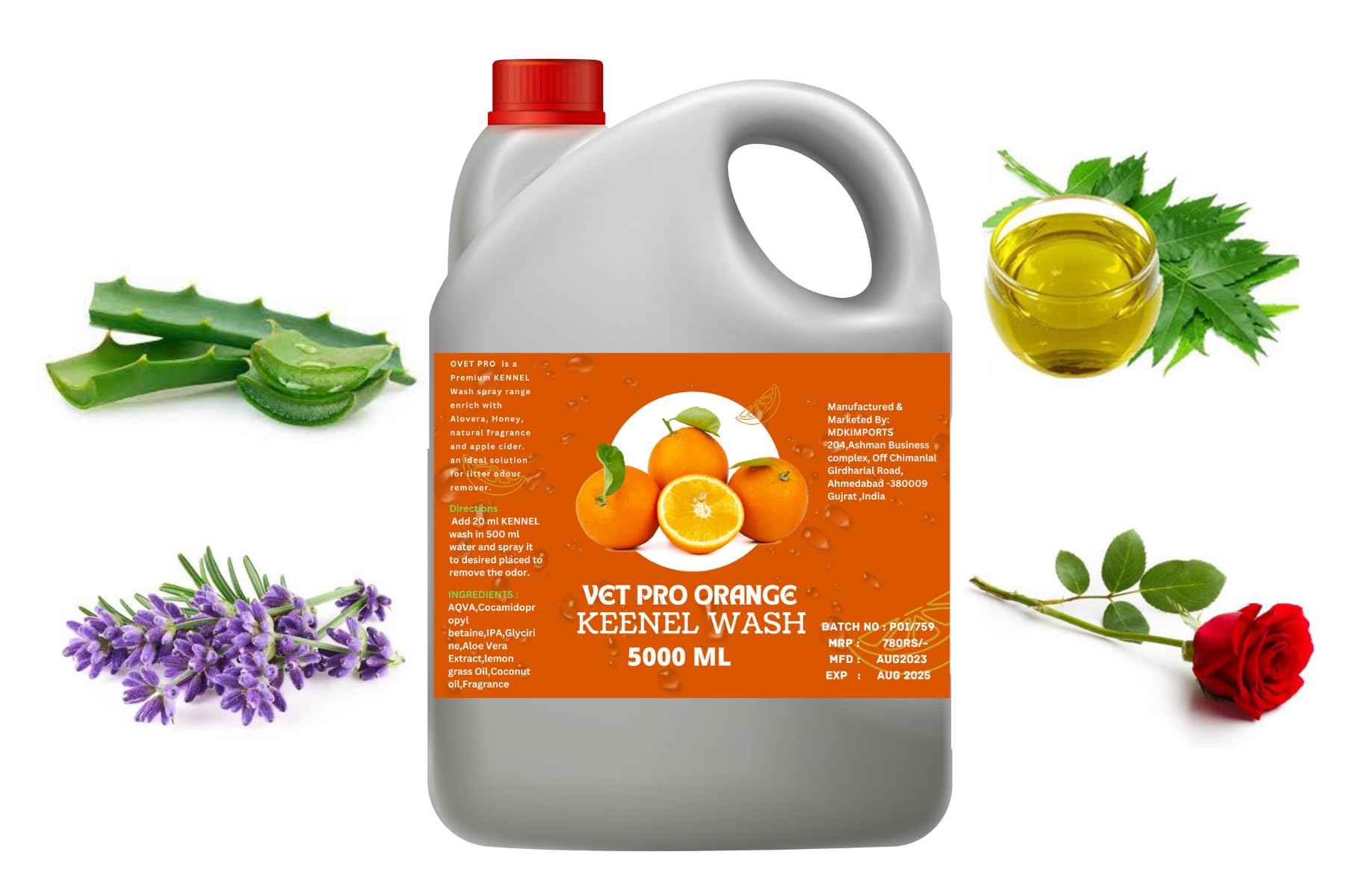 Organica Kennel Wash 5 Litre - 3 in 1 Quick Action-Cleans,Deodorizes, Disinfects & Home,Pet Areas,Garden & Doctor clinics | Dog Potty and Pee Area Cleaner | Urine Odour Remover (5 LITRE)