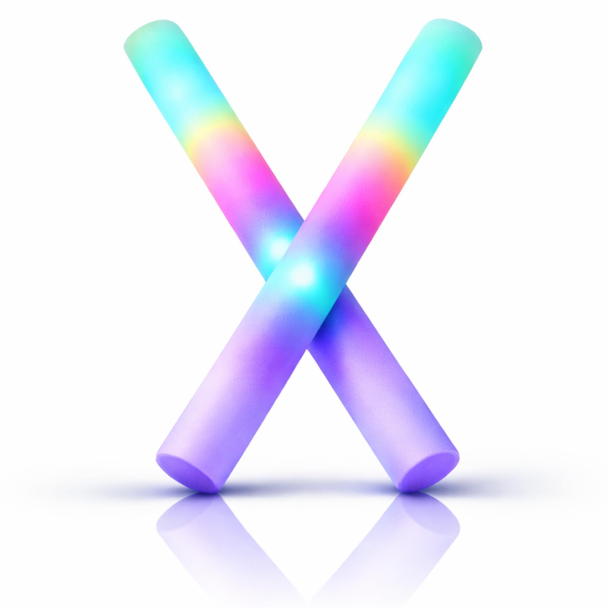 Wanna Party Light Up LED Foam Stick for Dancing/Concerts and Sporting Events or Cheer Up Sticks 16" Reusable Foam Light Sticks 3 Mode Multicolor Bulk Glow Sticks for Weddings, Parties, and Dancing