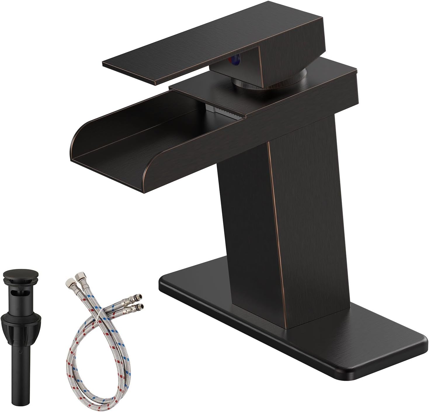 Oil Rubbed Bronze Waterfall Bathroom Faucet Single Hole Bathroom Sink Faucet Modern Single Handle Vanity Lavatory Faucets with Pop Up Drain Lavatory Mixer Tap