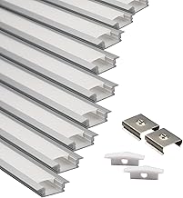 Eurekaled Recessed Aluminium Profile 2 m for LED Strips with Matte Cover, Plugs and Hooks Included (10 x 2 m)