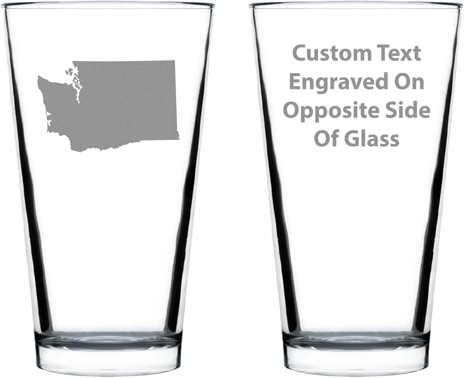 Bevvee Washington State Outline Pint Glass for Beer - State Themed Drinking Decor and Gifts for Washingtonian Women & Men - Set of 2-16 Oz Glasses