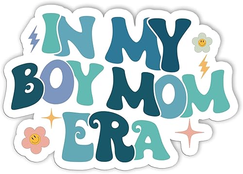 Calcomanía divertida con frase en inglés "In My Boy Mom Era", calcomanía impermeable, calcomanía para accesorios de mercancía, calcomanía de