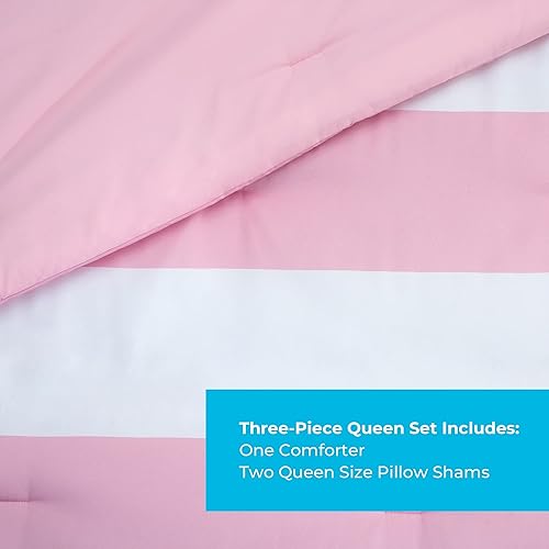 Miniatura 2 de LINENSPA - Edredón de microfibra hipoalergénico, con relleno sintético, para usar todo el año, tamaño Queen, rosadoblanco