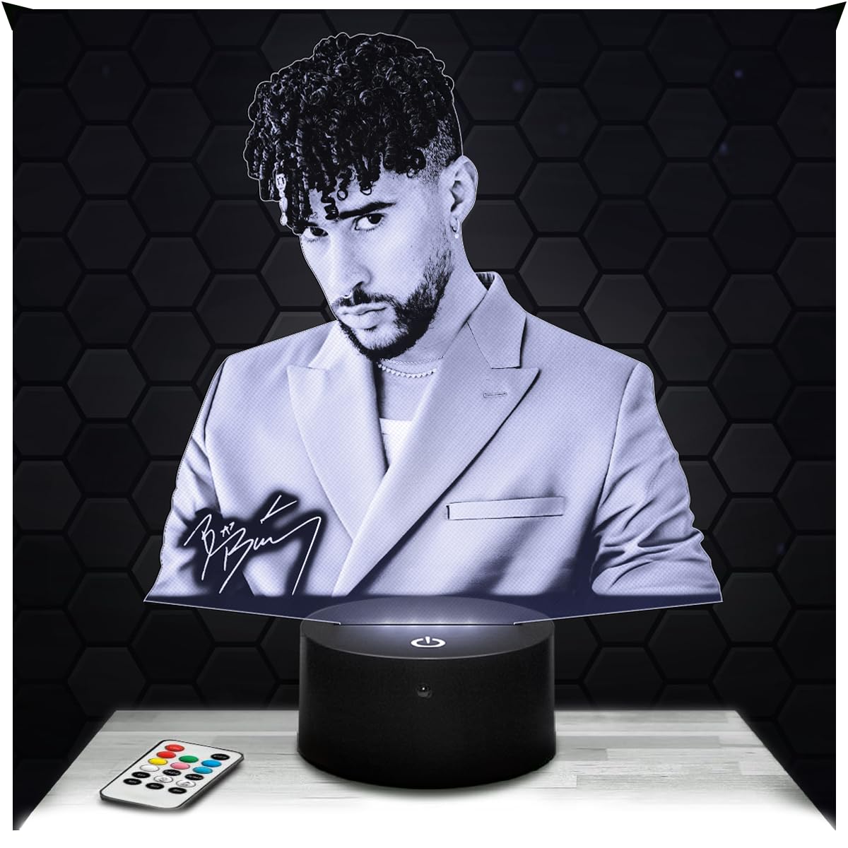 Lampephoto.fr - 3D Lamp Bad Bunny Rapper Singer Wrestler, Touch LED Night Light, 3D Hologram Effect, Christmas Birthday Gift Idea for Men Women, Bedroom Decoration Object