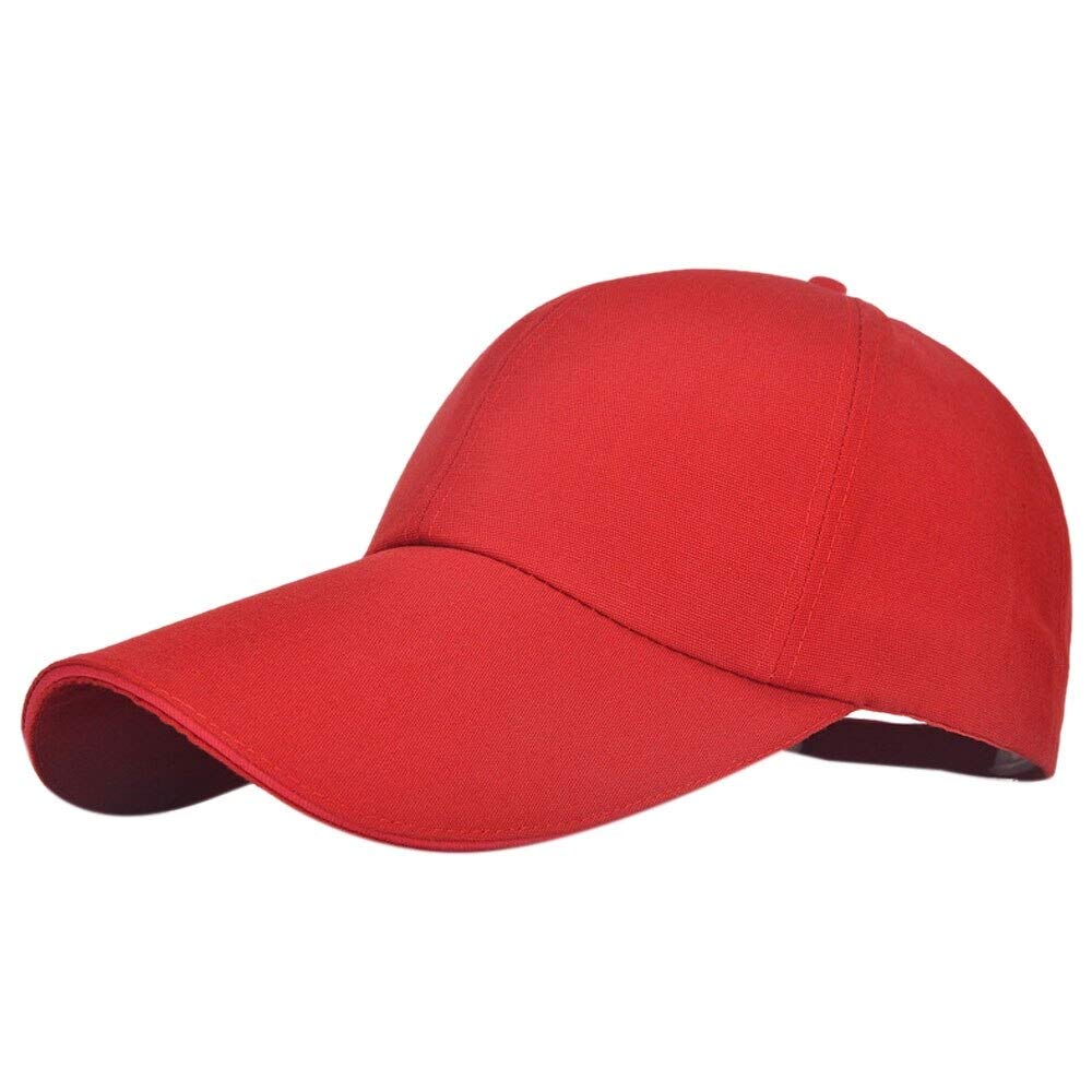Kangqifen Men's Red Unisex Baseball Cap Plain Blank Long Brim Trucker Hats Canvas Dad Hat Sun Visor Adjustable