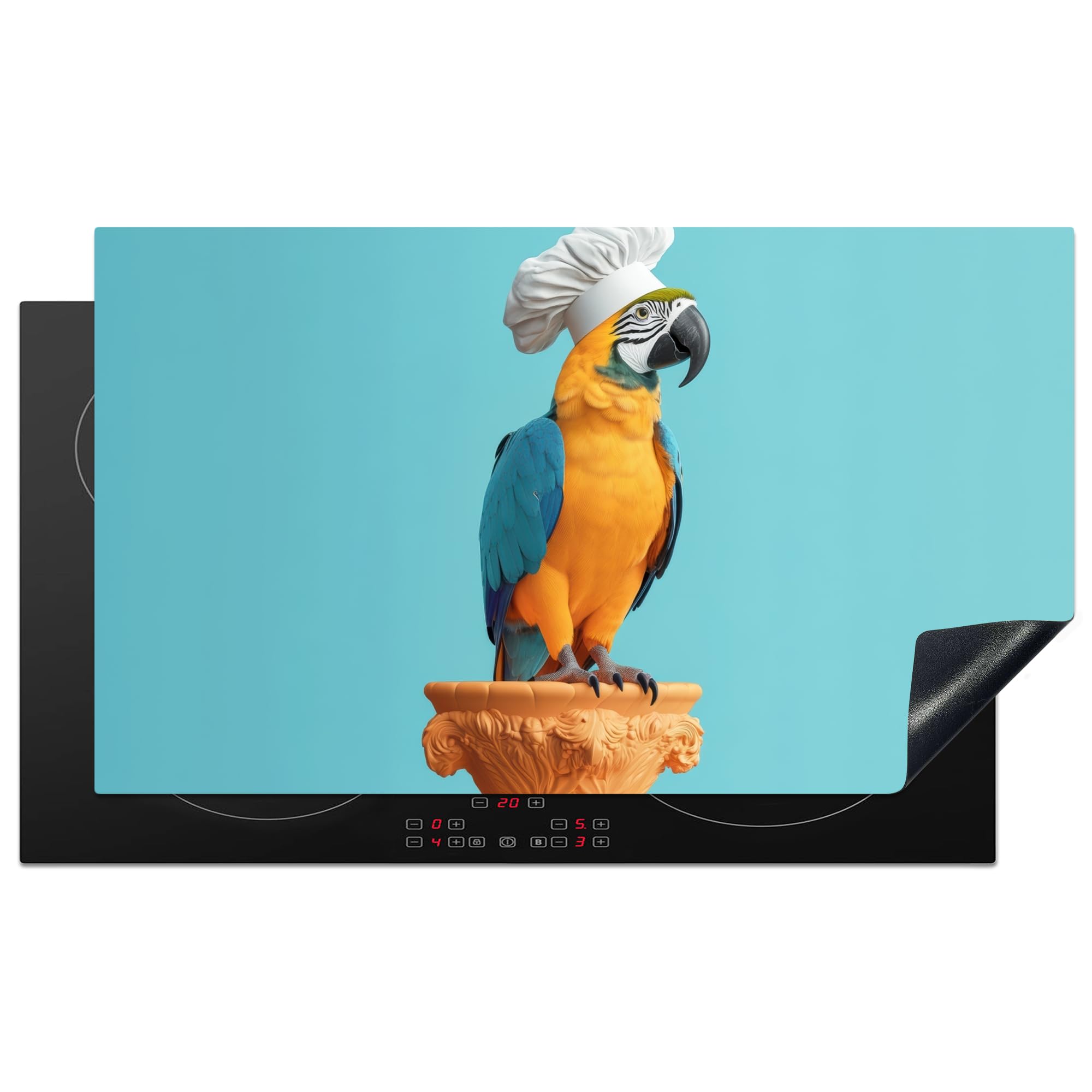 KitchenYeah© Induction Hob Cover Protector Mat 20.8"x36" / 91.6x52.7 cm Kitchen Universal Ceramic Covers for Electric Cookers Vinyl Macaw - Chefs Hat - Funny - Bird