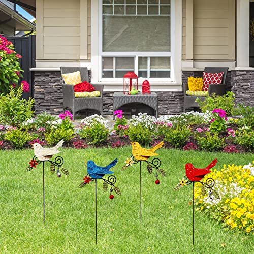 Kedonchen.4 Pack Metal Bird Decorative Garden Stakes, Outdoor Spring Garden Decor,Indoor Outdoor Lawn Pathway Patio Ornaments, 14.2 Inch Outdoor Metal Garden Decor Shaking Head Yard Art … #TOP6