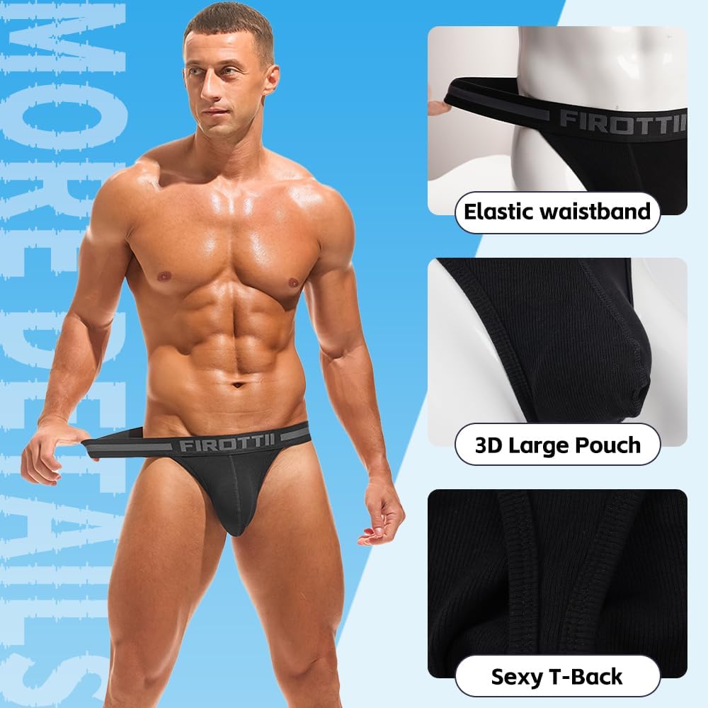Mens Thong Underwear Ribber G-String Low Rise Briefs T-Back Pouch Stretch and All-day Comfort Lingerie for Men - Image 6