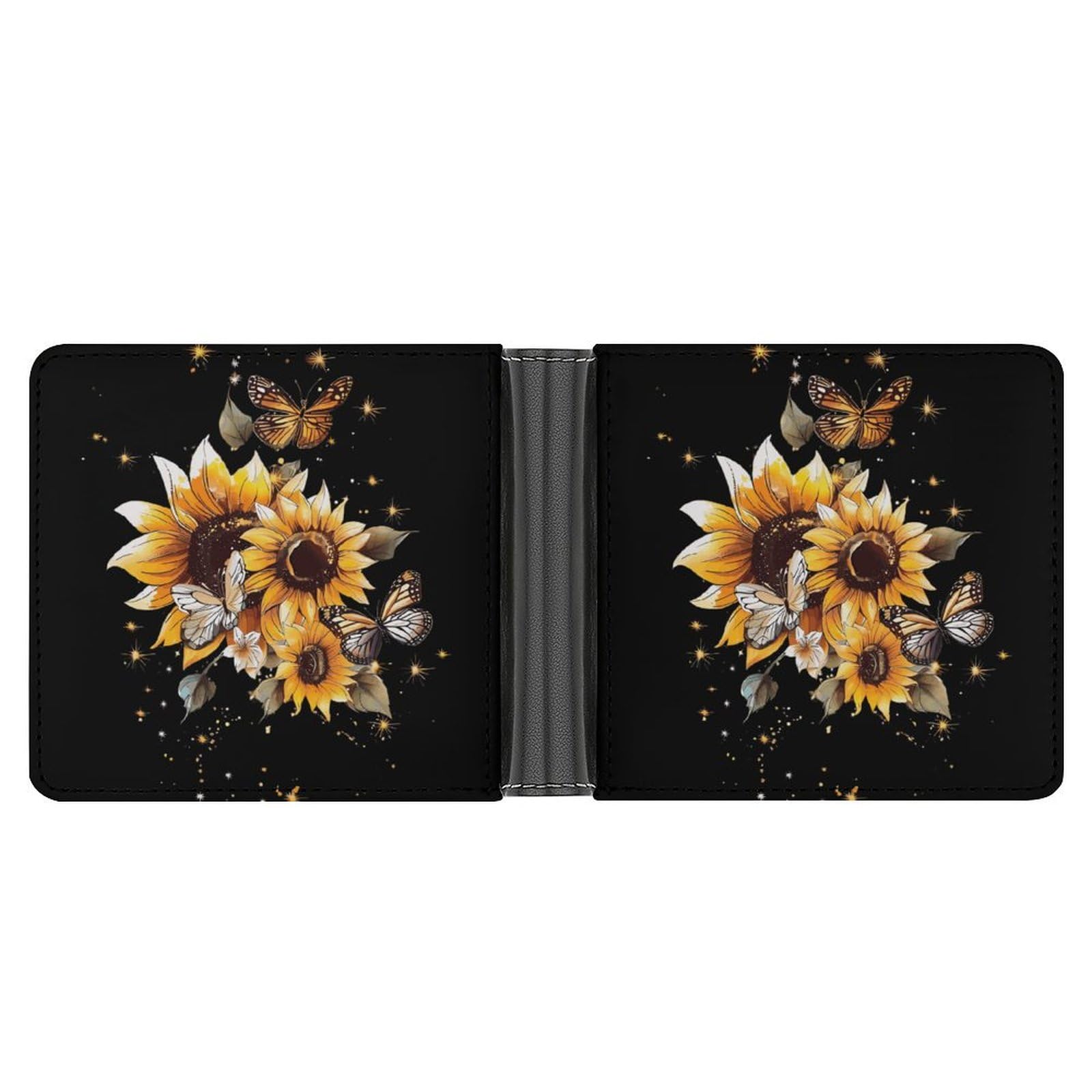 Flower Blossom Butterflies Sunflower Funny Billfold Wallet Credit Card Holder Slim Passcase Pouch Purse for Men Women