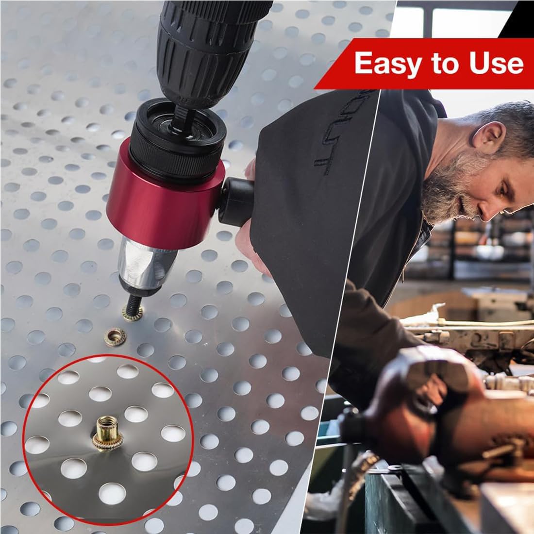 Kit Adattatore per Rivettatrice Elettrica M3-M8, Inserto Rivetti Filettati per Avvitatore a Batteria, Accessorio Trapano per Dadi Ciechi, Idoneo Automobilistico e Fai da Te (2Pcs)