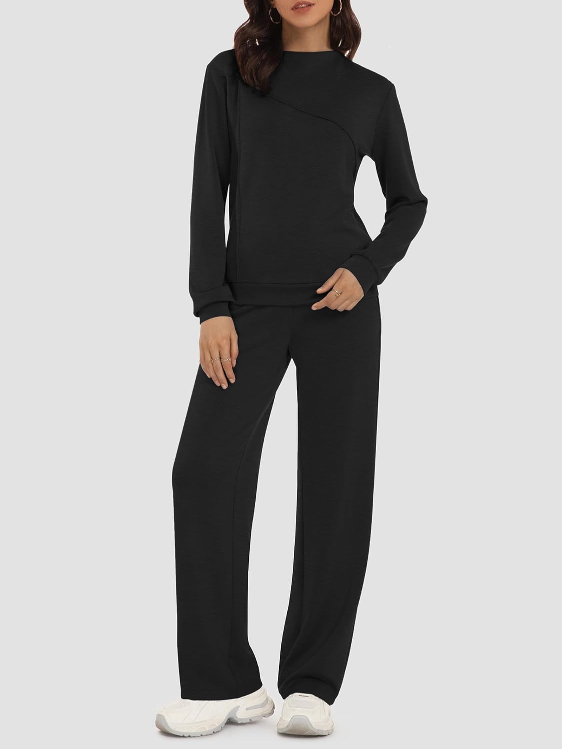 Casly Lamiit Women's 2 Piece Lounge Set Trendy Casual Outfits Boat Neck Sweatshirt Wide Leg Sweatpants Travel Tracksuit Sets - Image 2