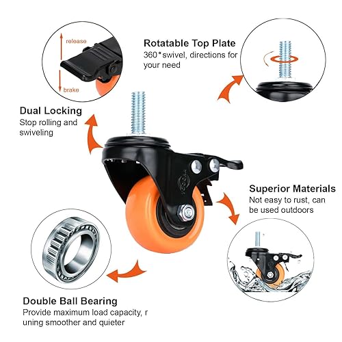 Miniatura 3 de Ruedas giratorias de alta resistencia, ruedas de PVC de 2 pulgadas con vástago de 14 a 20 x 1 pulgadas, ruedas de seguridad industriales de doble