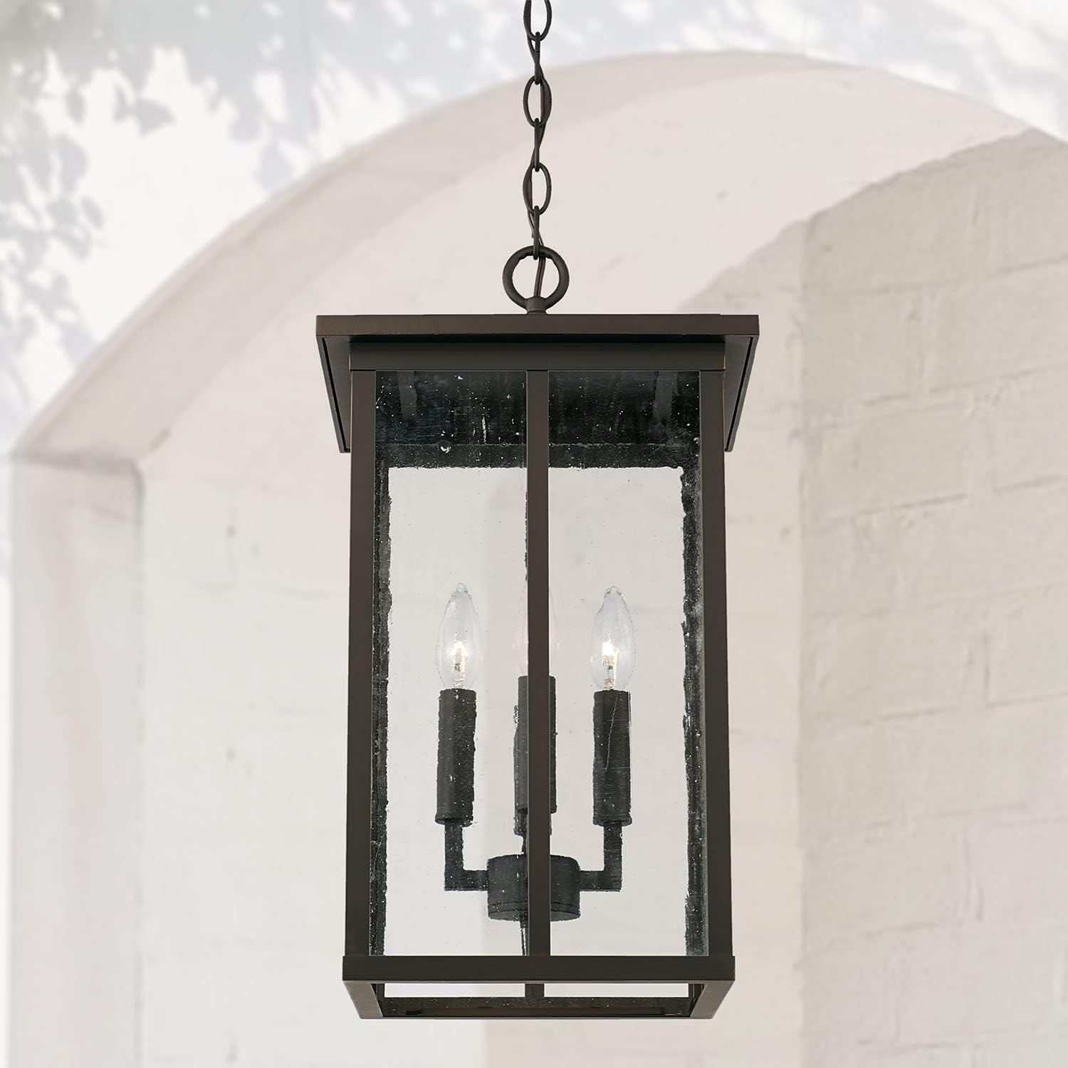 Capital Lighting 943844OZ Barrett Antiqued Glass Rectangular Outdoor Hanging Lantern, 4-Light 240 Total Watts, 21" H x 12" W, Oiled Bronze