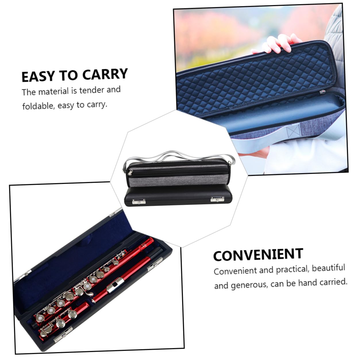 Yardwe 1Set Flute Bag Set Padded Storage Box for Instruments Convenient Accessory Pocket Stylish Design for Musicians Durable and Breathable Material