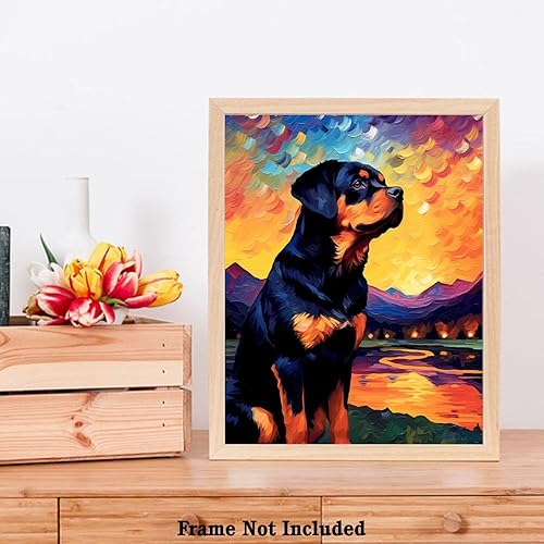 Miniatura 7 de Bestbuddy Pet 11 x 14 sin marco noche estrellada Rottweiler perro mascota familia animal amigo paz pintura al óleo impresión arte impresión póster