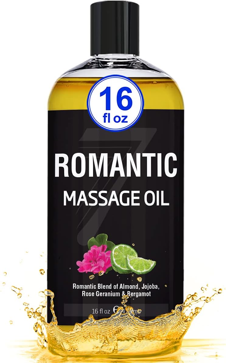 Vegan Romantic Massage Oil for Massage Therapy & Couples Massage - Big 16oz Bottle - Massage Oil That Relaxes The Body & Mind - Sensual Blend of Almond, Jojoba, Rose Geranium, Bergamot, & Vitamin E : Health & Household