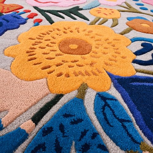 Image of Restoration and Renovation Handmade Wool Floral Area Rug for Living Room | Elegant Flower Garden Design, Soft, Thick and Durable | Bedroom, Dining Room & Home Decor Carpet (4' x 6', Floral H)