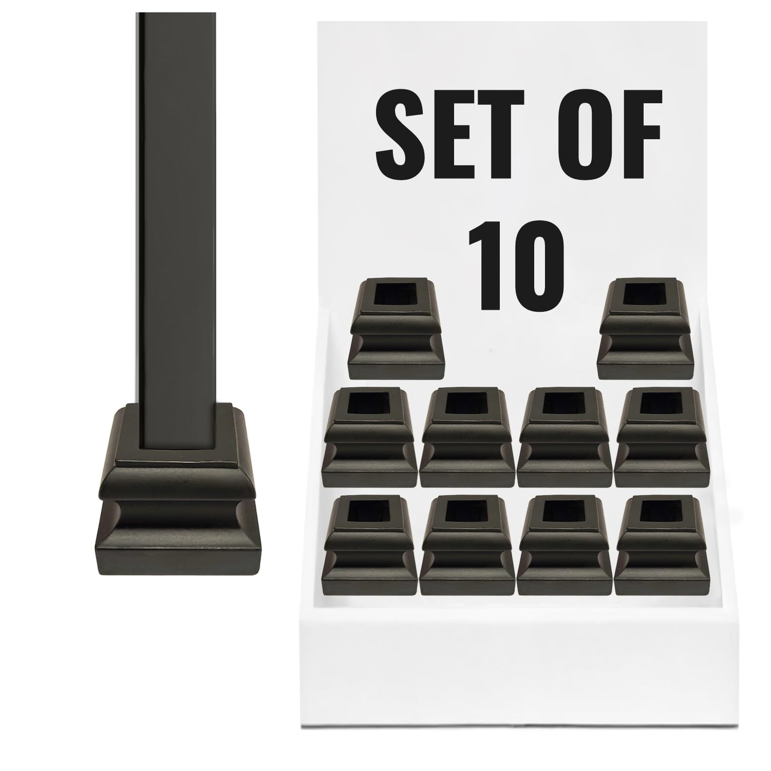 Baluster Flat Base Shoe with Set Screw - for Use with 1/2" Square Iron Balusters - Set of 10 (Satin Black) - DH-30