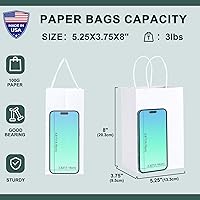 Vista 2 de METRONIC Paquete de 200 bolsas de papel blanco de 5.25 x 3.75 x 8 pulgadas, bolsa de regalo pequeña de papel kraft con asas recicladas para fiestas