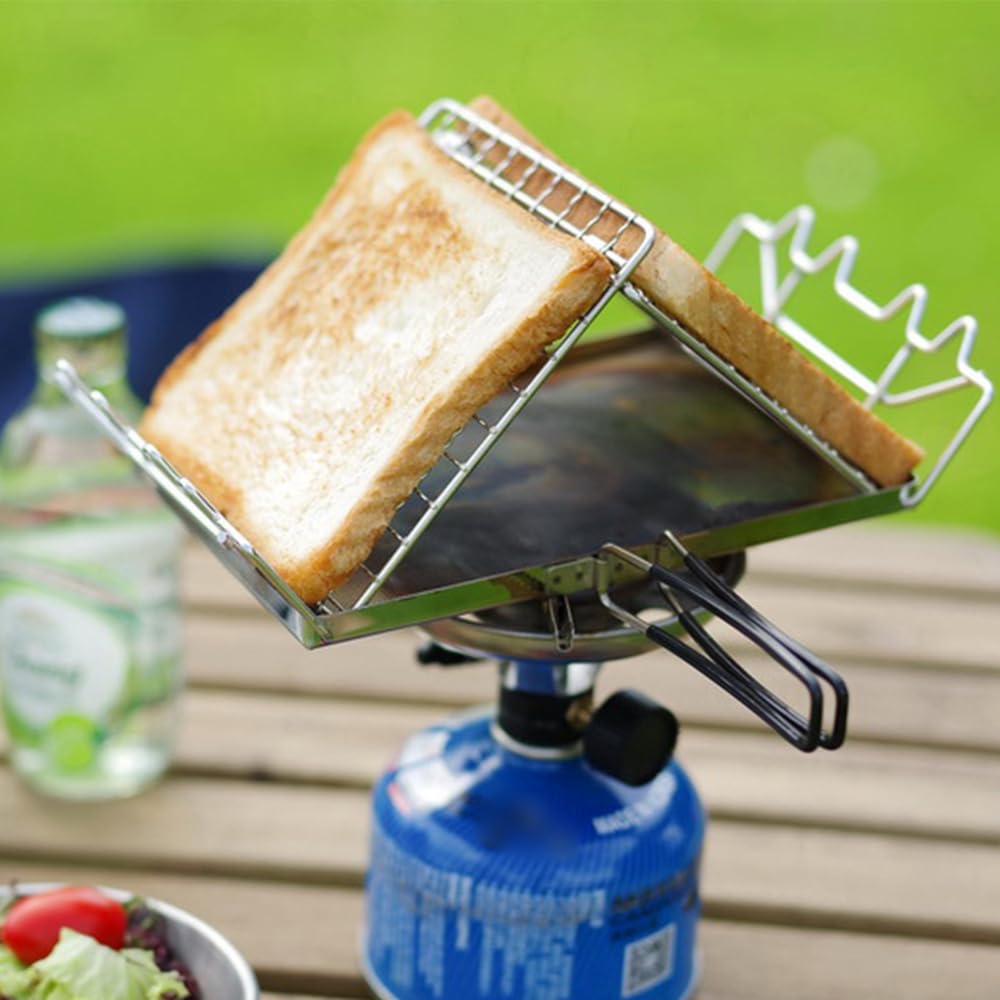 Sonew Camping Toaster für Gaskocher, Edelstahl Faltbar Camping Grill, Handgriff mit Gummibeschichtung, Ideal für Camping, Picknick und Angeln
