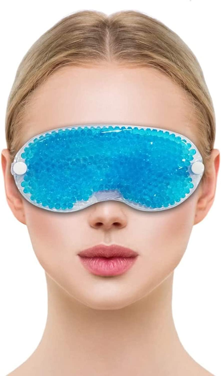 冷却アイマスク GLAMZA® 再利用可能なホットコールドジェルビーズアイマスク くま、腫れた目、片頭痛、頭痛用 - ブルー