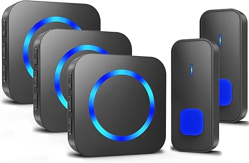 Timbre inalámbrico, timbre impermeable a 1300 pies de largo alcance, 3 receptores enchufables, 2 botones a batería con 55 melodías, 5 niveles de