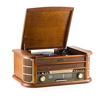 SHUMAN Chaîne Stéréo en Bois 7 en 1 – Platine Vinyle, Lecteur CD,Lecteur MP3,sans Fil,Port USB,Tuner Radio FM,Enregistrement,Sortie Ligne RCA, avec Télécommande – Brun (MC250BT) - Les Beatles, Paul McCartney, John Lennon, RIngo Starr, George Harrison