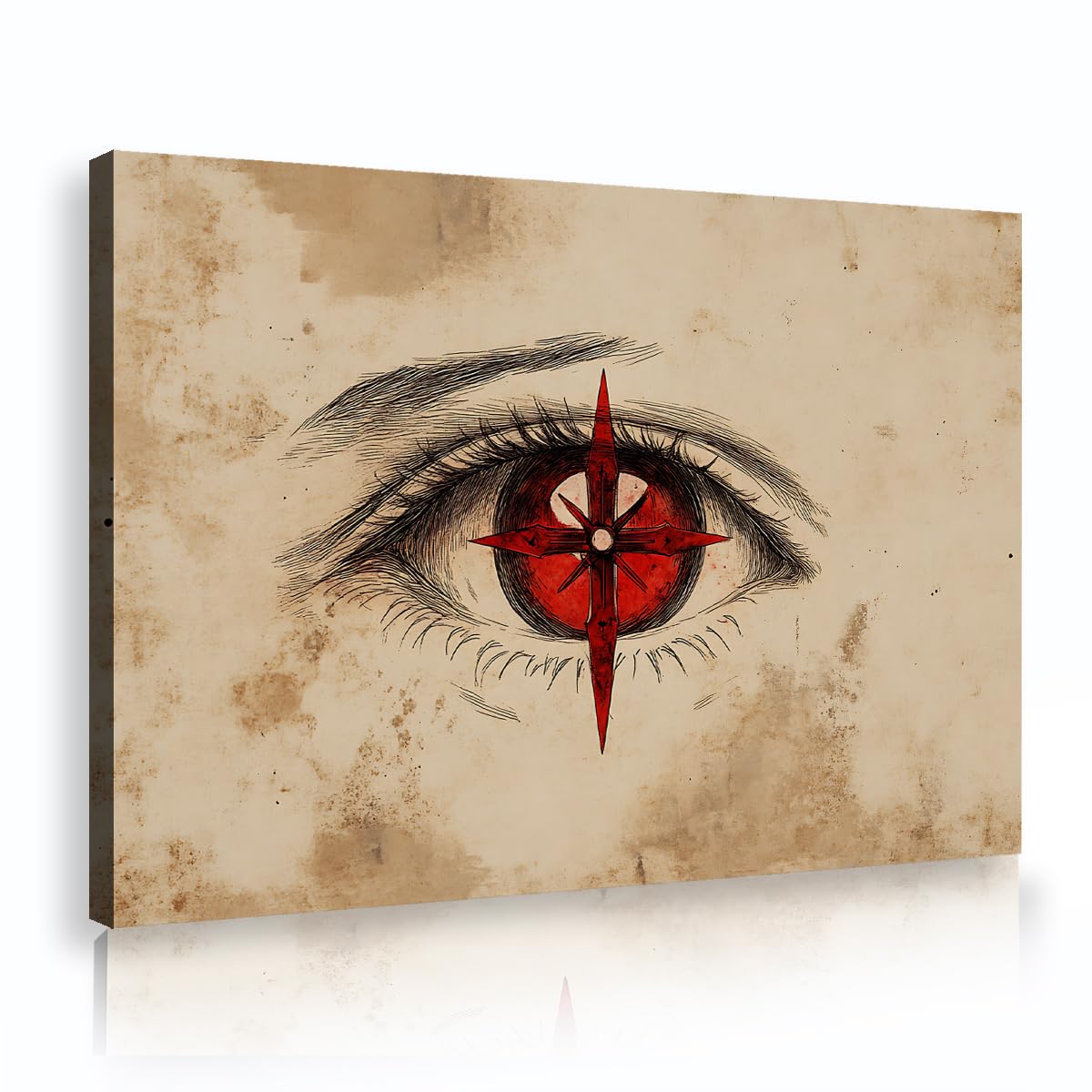 TOANGWALL Vintage Eye Red Stars símbolo de tela arte mural de pared Fondo retro diseño desgastado mural abstracto místico pinturas de cartel para decoración de cafetería 70x100cm