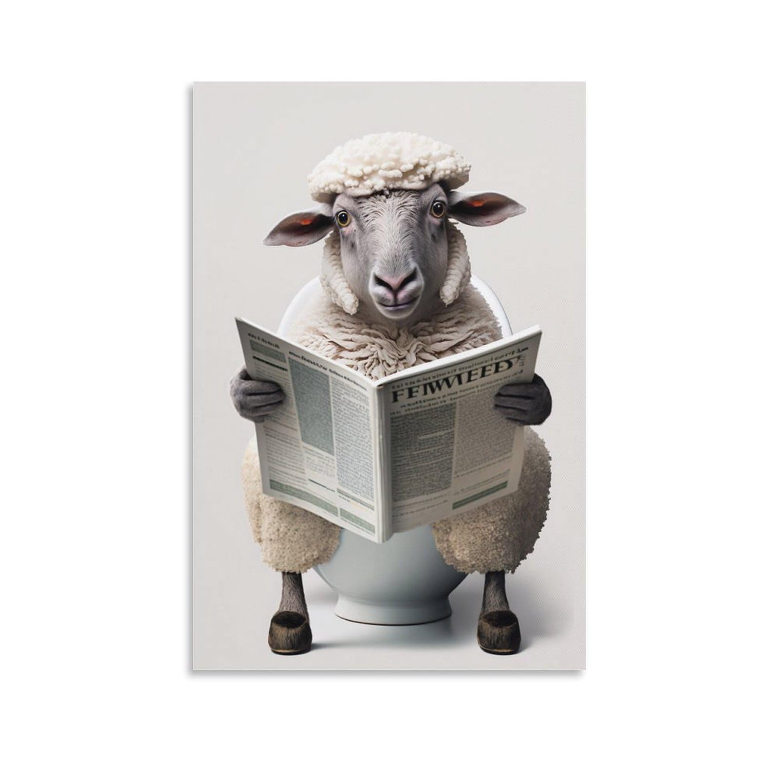 Fupmtklt Unframe-Style Sheep Sitting On The Toilet Reading A Newspaper Funny Bathroom Humor Wall Decor Funny Animal Poster Posters For Toilet Canvas Poster Wall Art Decor Print Picture Paintings For Living Room Bedroom Deco