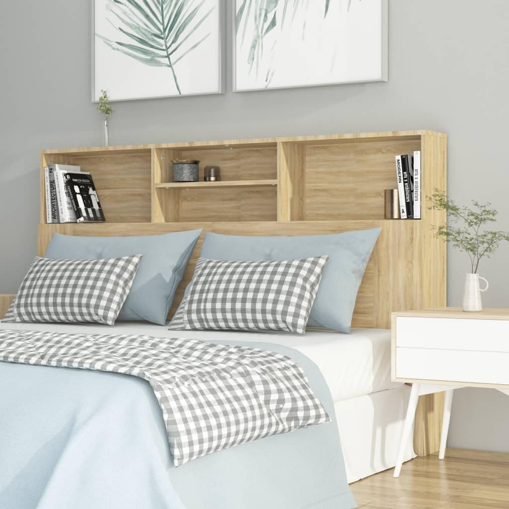 Willood Mueble Cabecero Armario de Cama con Almacenaje Pared Dormitorio Estantería Habitación Libros Decoraciones Color Roble Sonoma 160x19x103,5 cm