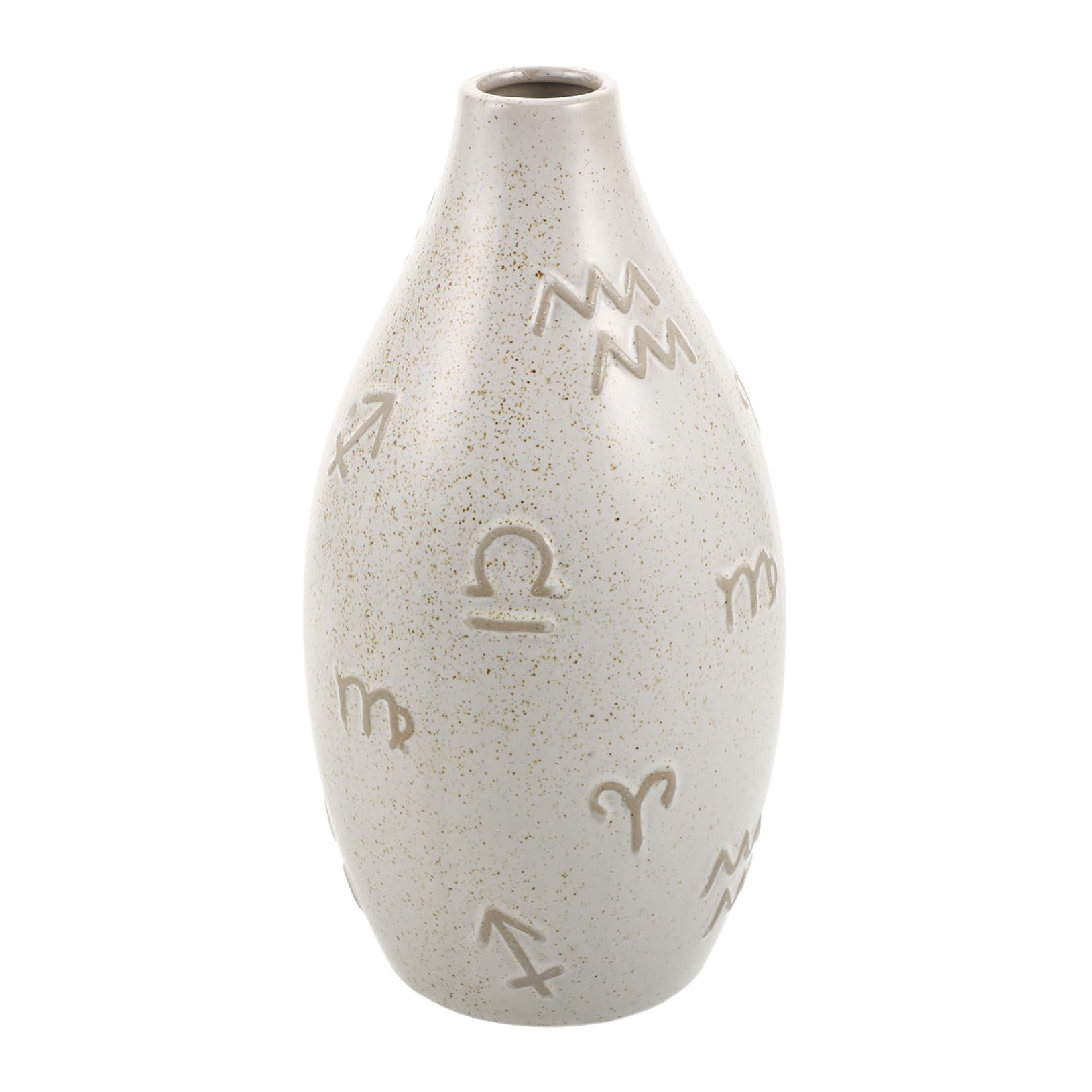 SOLUSTRE Jarrón de Cerámica Blanco con Diseño Zodiacal, Florero Moderno Minimalista y Botánicos Secos, Adecuado para Decoración de Sala y Estantes