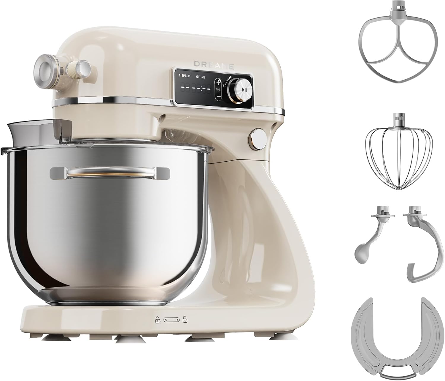 DREAME BioKnead Impastatrice Planetaria. Doppio Gancio Brevettato e Motore CC Silenzioso da 800 W con Ciotola da 6 L, Display Digitale, 12 Velocità e Numerosi Accessori per Ogni Attività, Bianco