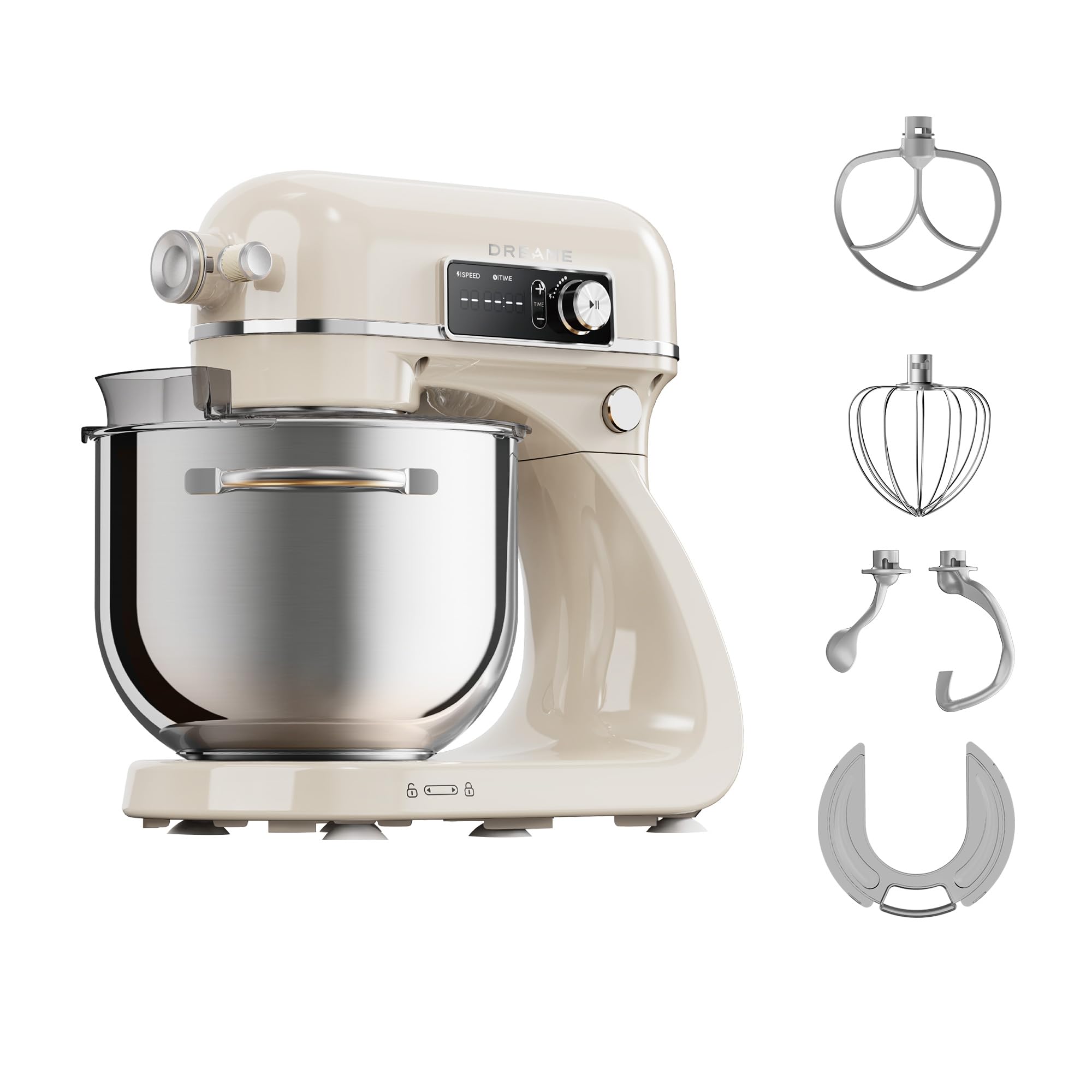 Dreame BioKnead™ Küchenmaschine mit Rührschüssel. Patentierter Doppelknethaken und leiser 800-W-DC-Motor für 6-L-Schüssel. Digitales Display, 12 Geschwindigkeiten