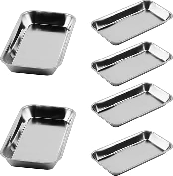 6 PCS Small Tray, 22.5x11.5cm Rectangular Tray, Metal Tray for Lab Intrument Supplies Tools