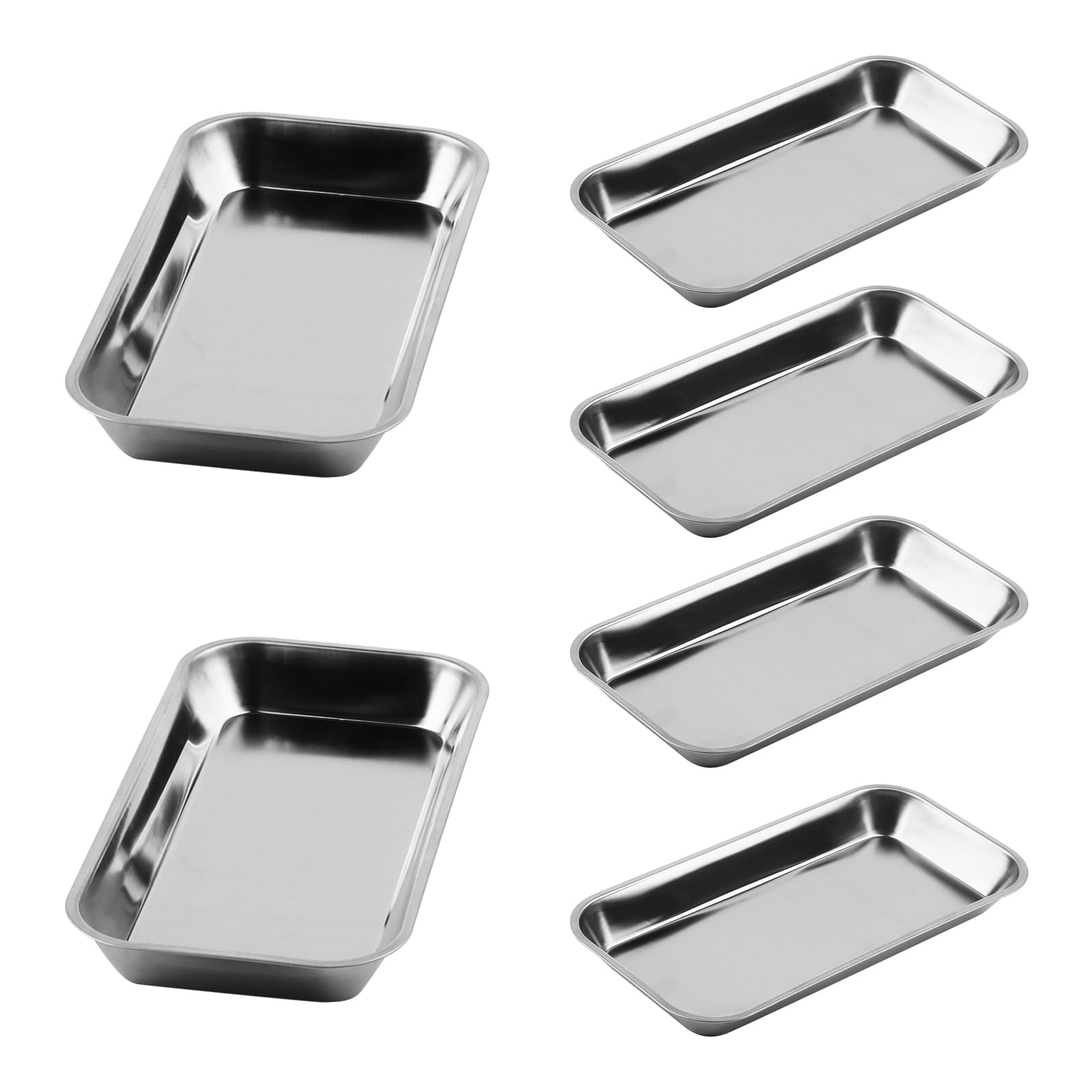 6 PCS Small Tray, 22.5x11.5cm Rectangular Surgical Tray, Metal Instrument Tray for Lab Intrument Supplies Tools