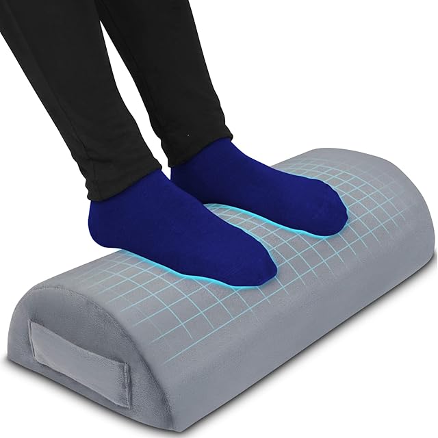 Byre® Ergonomic Footrest Cushion, Pillow Support for Foot Rest Under Desk Knee, Leg, Back and Lumbar, Premium Memory Foam, Grey Velvet