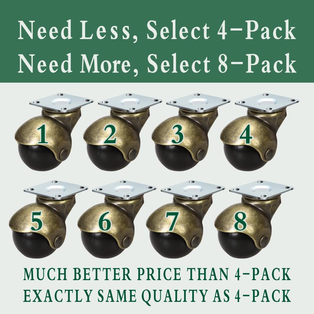 Dualoai 4Pcs Ball Caster Wheels Furniture Caster Wheels With Top Plate Brass Vintage Antique Style Swivel Wheel For Cart Sofa Cabinet 2inch