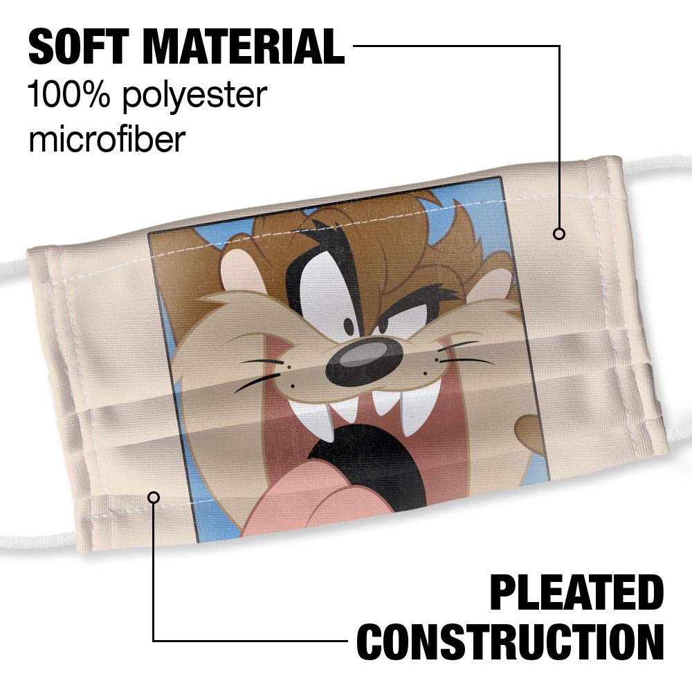 Looney Tunes Taz Closeup 1-Ply Reusable Face Mask Covering with Adjustable Nose Wire, Unisex