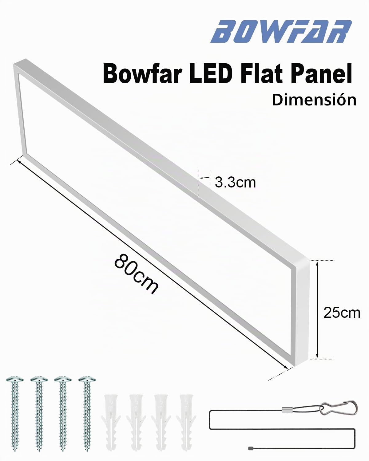 Bowfar Plafón LED rectangular con mando a distancia, atenuador 3000K-6500K, luminaria de techo LED ultrafino, 4000LM 40W con retroiluminación para salón, dormitorio, oficina, 80 x 25 x 3,3 cm, color