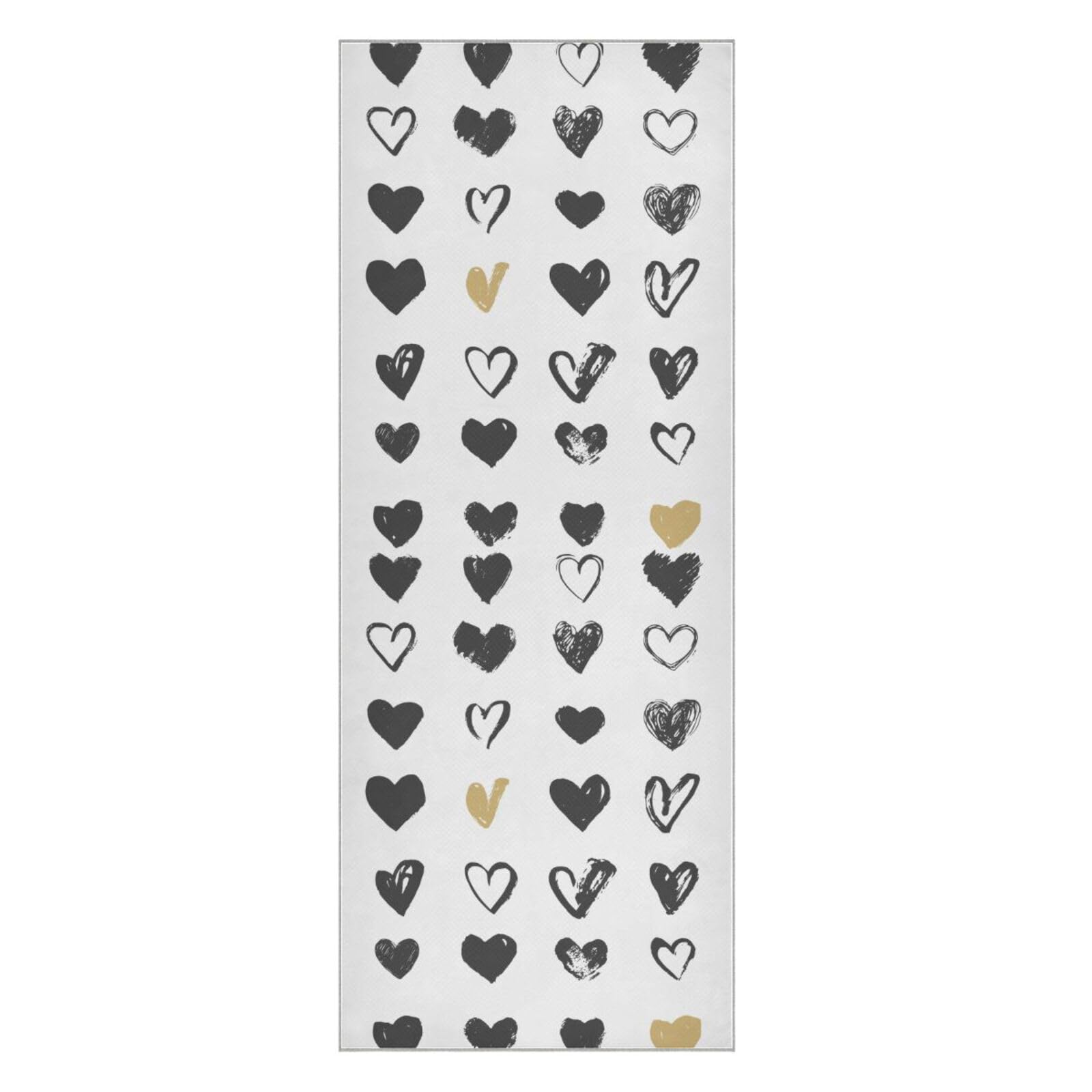 Fygkptb Heart Icon Set Seamless Black Gold Hearts Valentine's Day Wedding Yoga Towel Non Slip Yoga Mat Cloth Foldable Yoga Towel Sweat Absorbent Yoga Towel with Storage Mesh Bag 73 x 27 inch