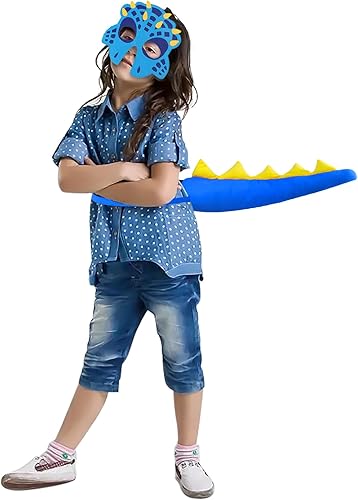 Miniatura 7 de Disfraz de dinosaurio de cola y máscara de dinosaurio para niños, máscara de dragón y cola como dinosaurio de vestir para fiesta