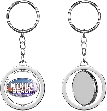 Oval Myrtle Beach South Carolina East Coast Keychain Spinning Round Chrome Metal Key Chain