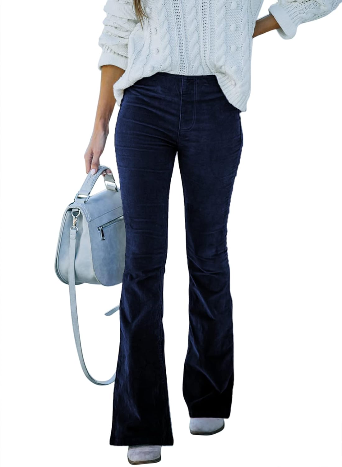 Sidefeel Women's Corduroy Flare Pants Elastic Waist Bell Bottom Trousers 2025 Fall Pants