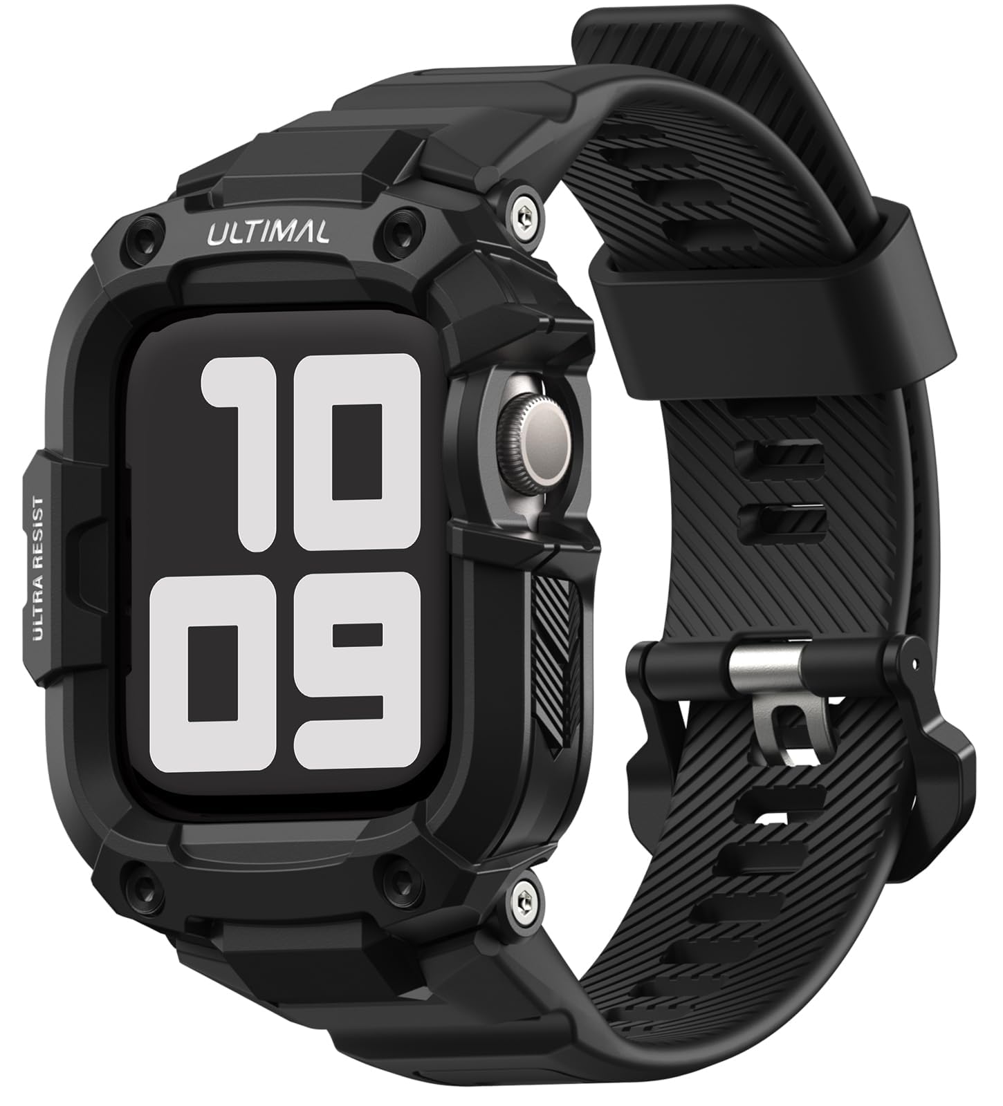 Photo 1 of ULTIMAL Rugged Band with Case for Apple Watch 45mm, Military-Grade Shockproof Protective Strap for Men, All-in-One Outdoor Sport Watch Band Compatible with iWatch Series 9/8/7 (Black)